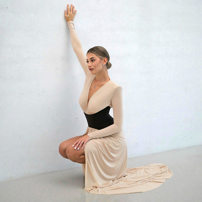 Contrast Patchwork High Slit Dress