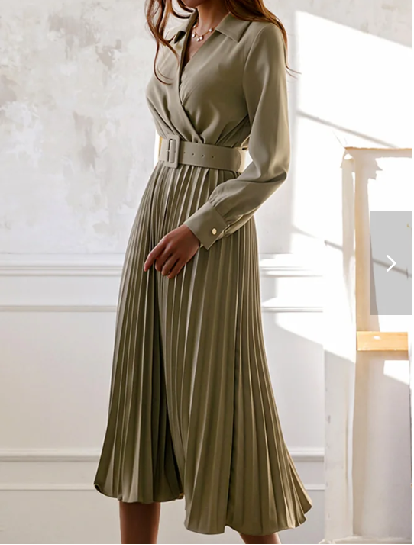 Belt Style Pleated Dress
