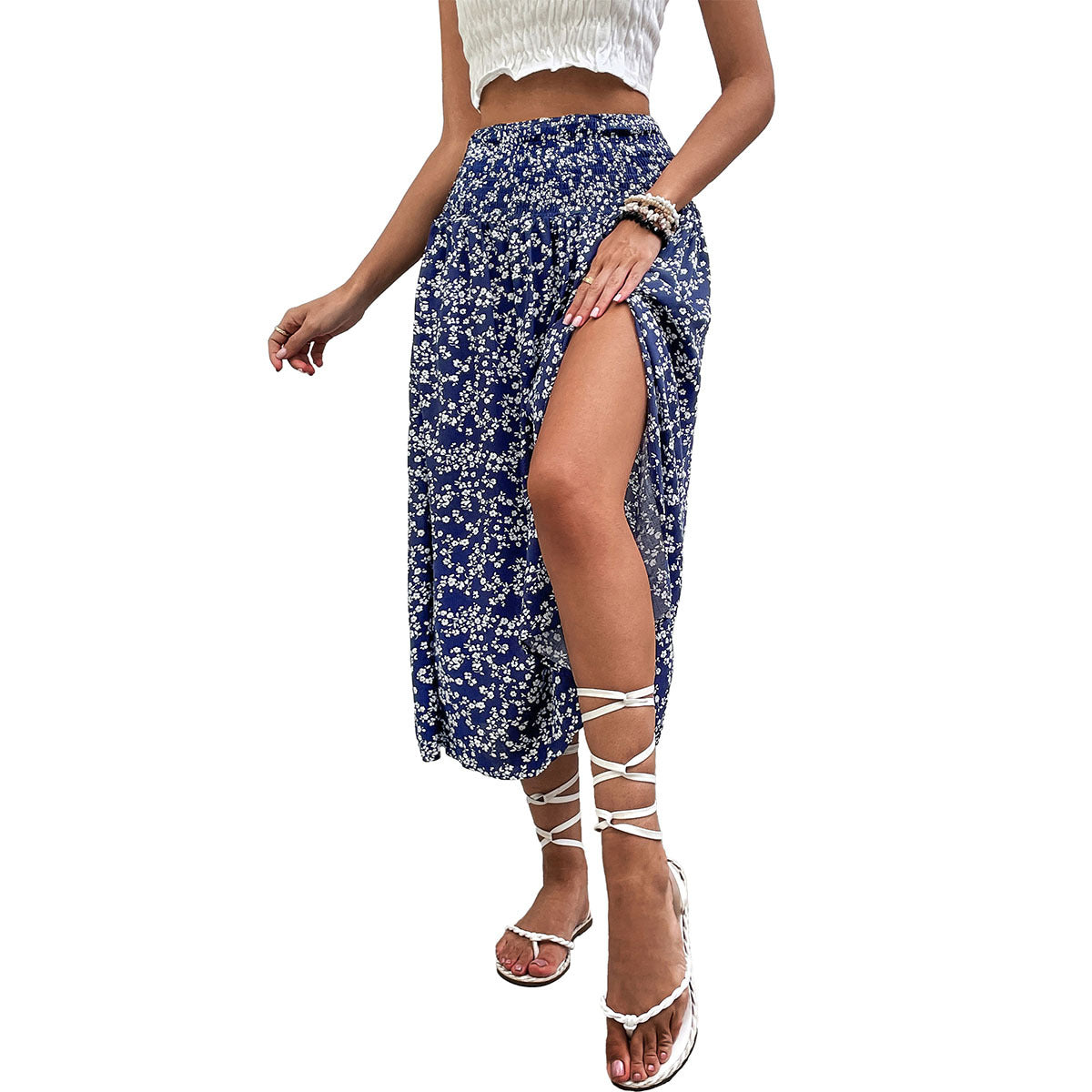 PL-109 Blue Printed Skirt