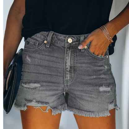 Ripped High Waist Denim Shorts