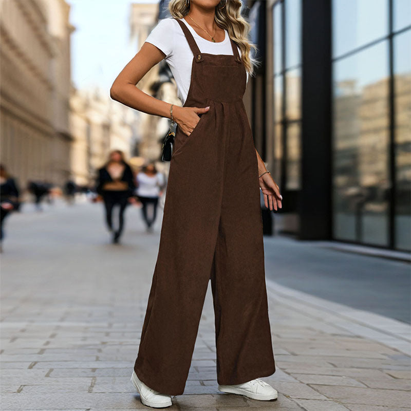 Solid Color Corduroy Suspender Pant