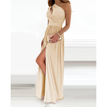 Slant Shoulder Split Dress