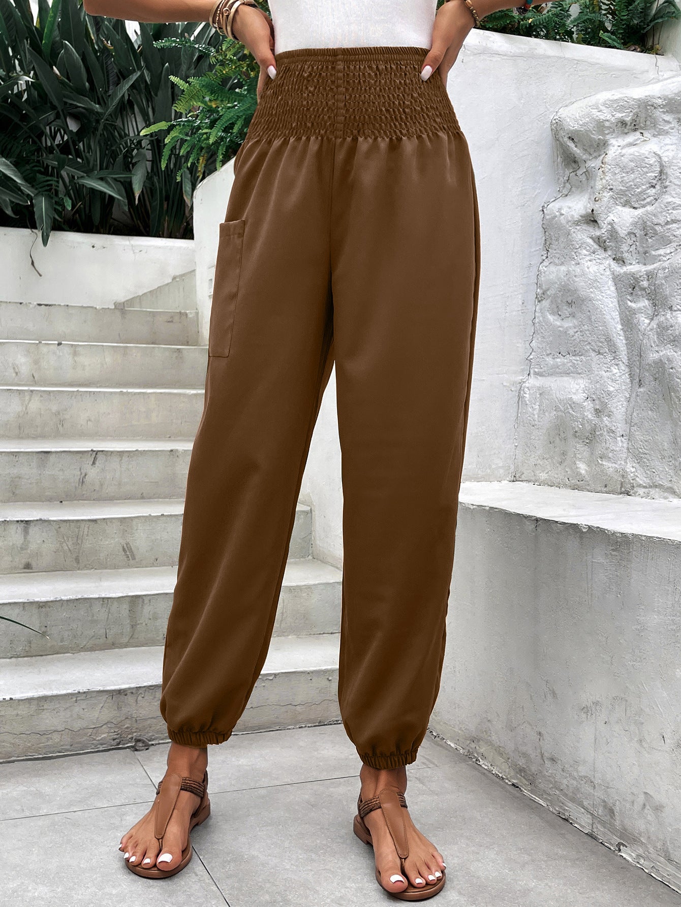 Elastic High Waist Pants