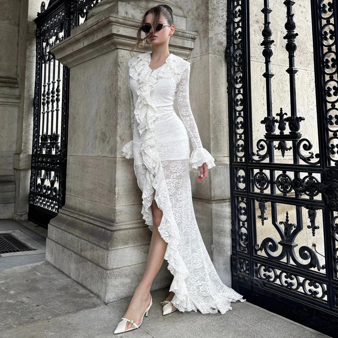 Asymmetric Bell Sleeve Dress Women