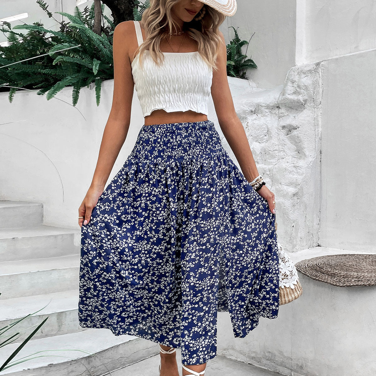 PL-109 Blue Printed Skirt
