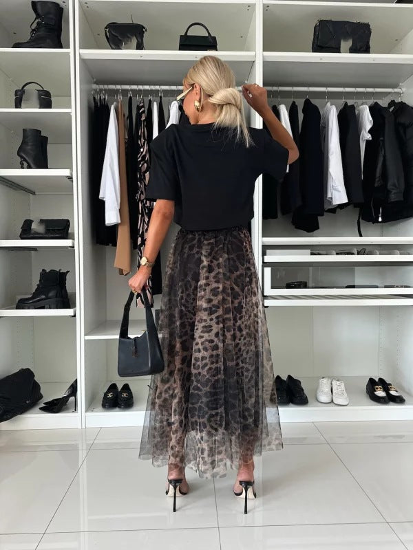 PL-106 Leopard Print Gauzy Skirt