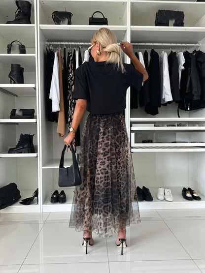 PL-106 Leopard Print Gauzy Skirt