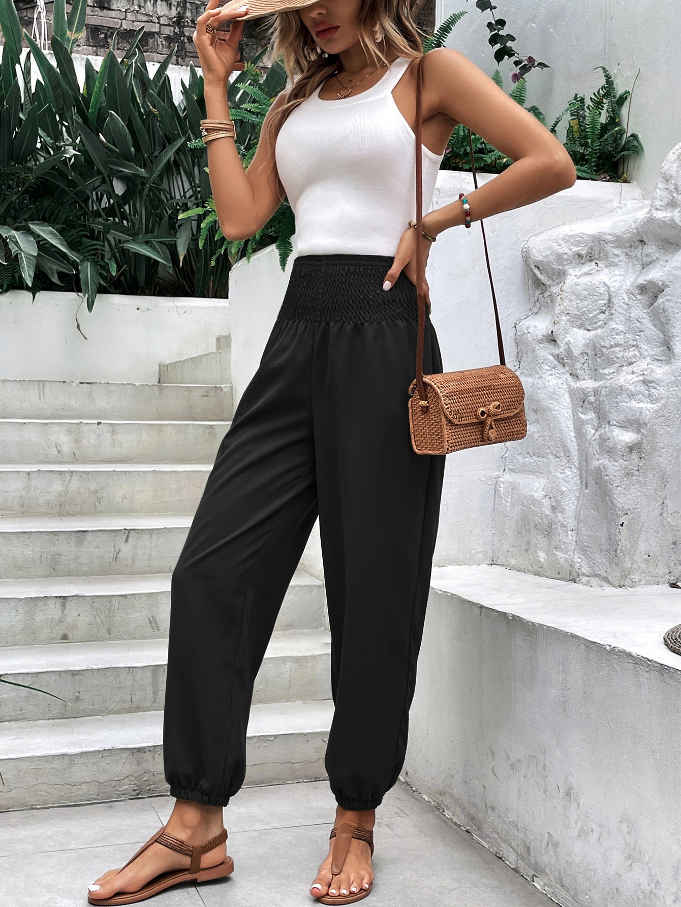 Elastic High Waist Pants