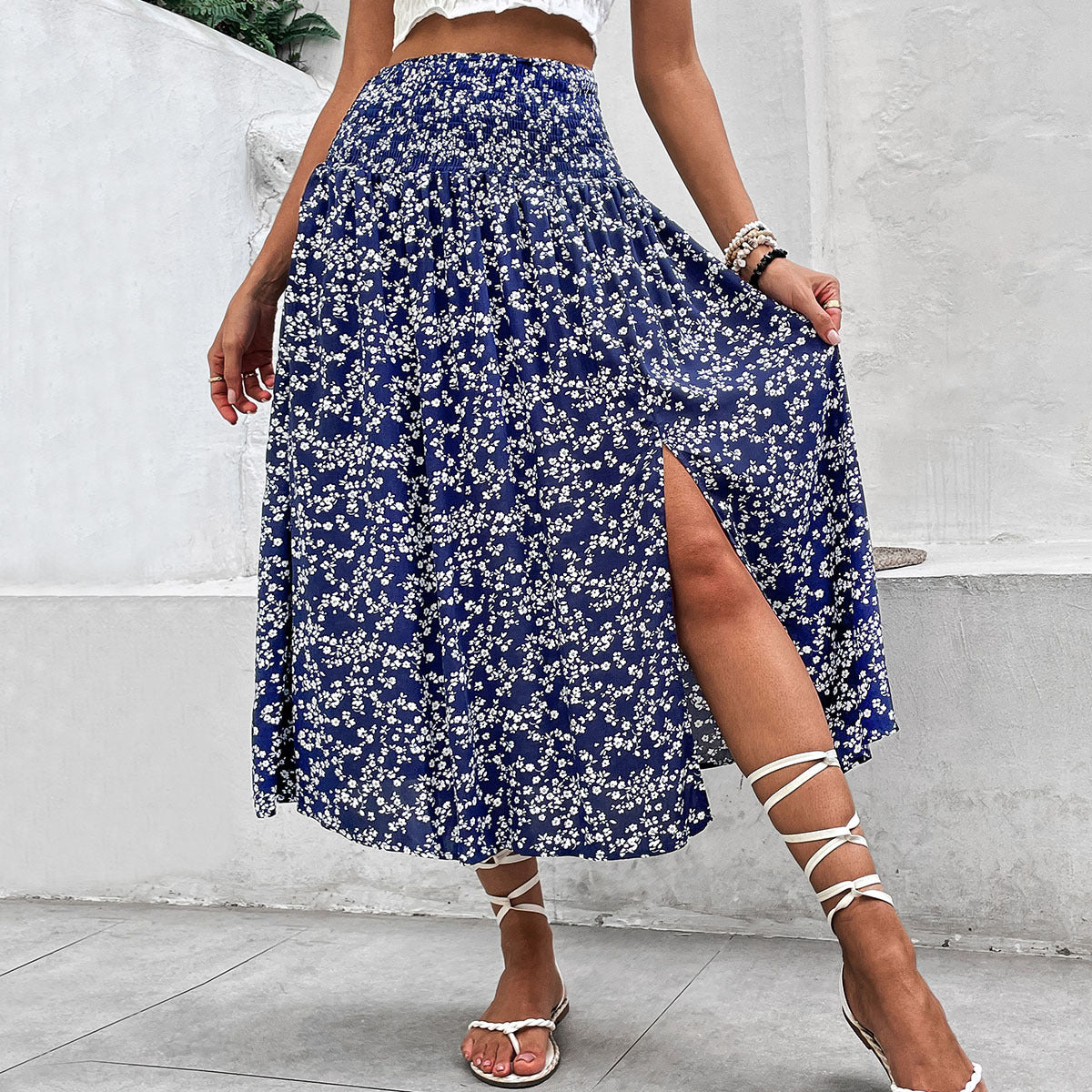 PL-109 Blue Printed Skirt