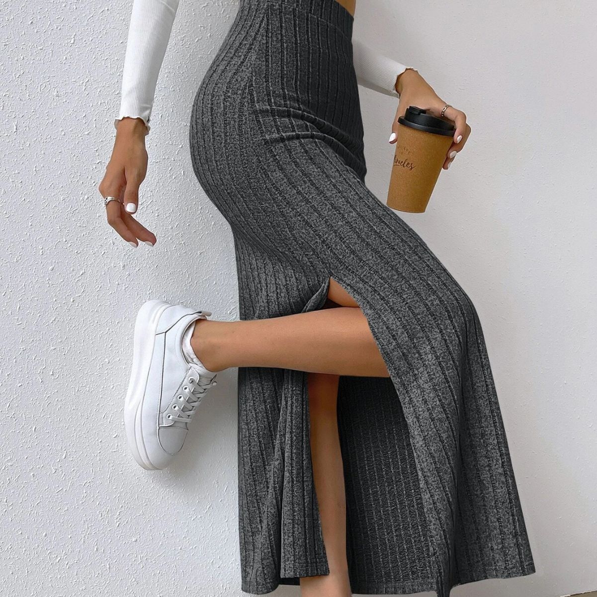 PL-113 High Waist Knitted Skirt