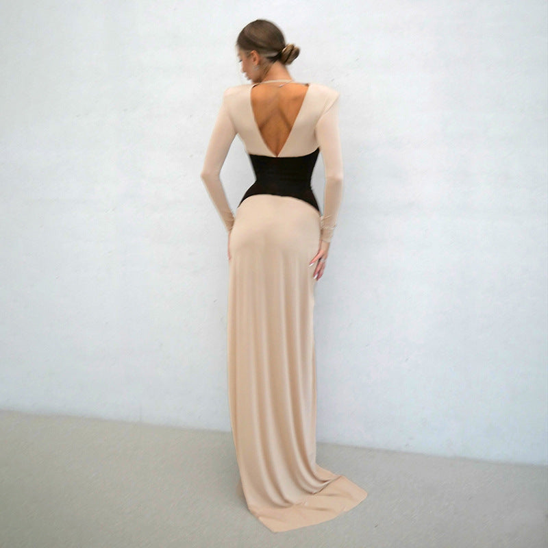 Contrast Patchwork High Slit Dress