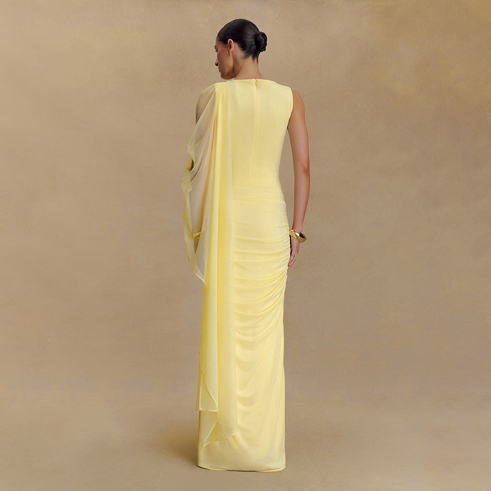 Pleated Mesh Shawl Dress