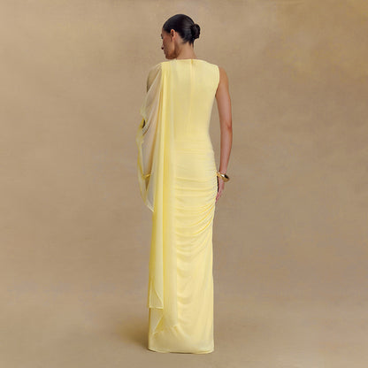 Pleated Mesh Shawl Dress