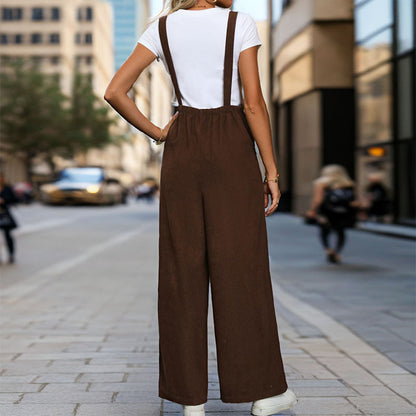 Solid Color Corduroy Suspender Pant