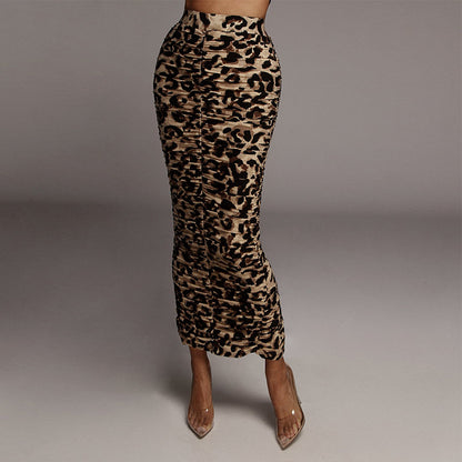PL-107 Leopard-Print Mid Split Skirt