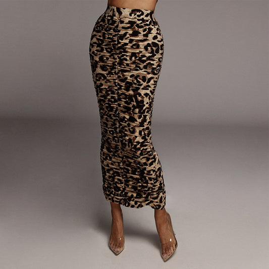 PL-107 Leopard-Print Mid Split Skirt