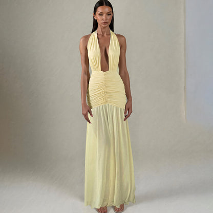 Deep V Plunge neck Halter Tied Dress