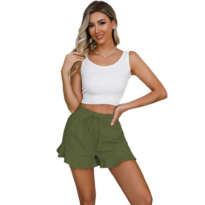 Ruffled Elastic Casual Shorts