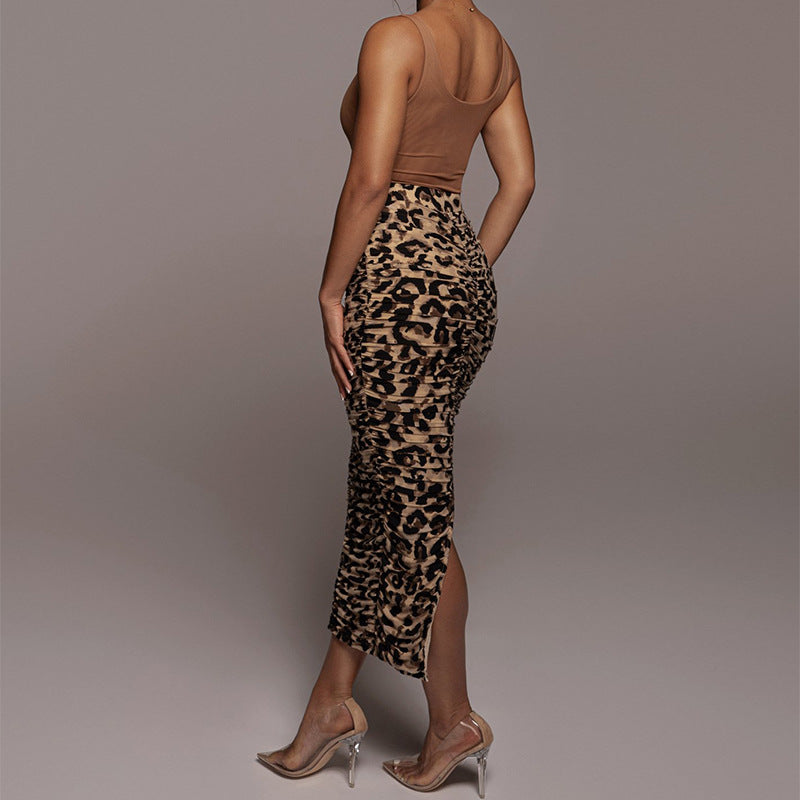 PL-107 Leopard-Print Mid Split Skirt