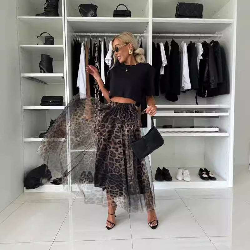 PL-106 Leopard Print Gauzy Skirt