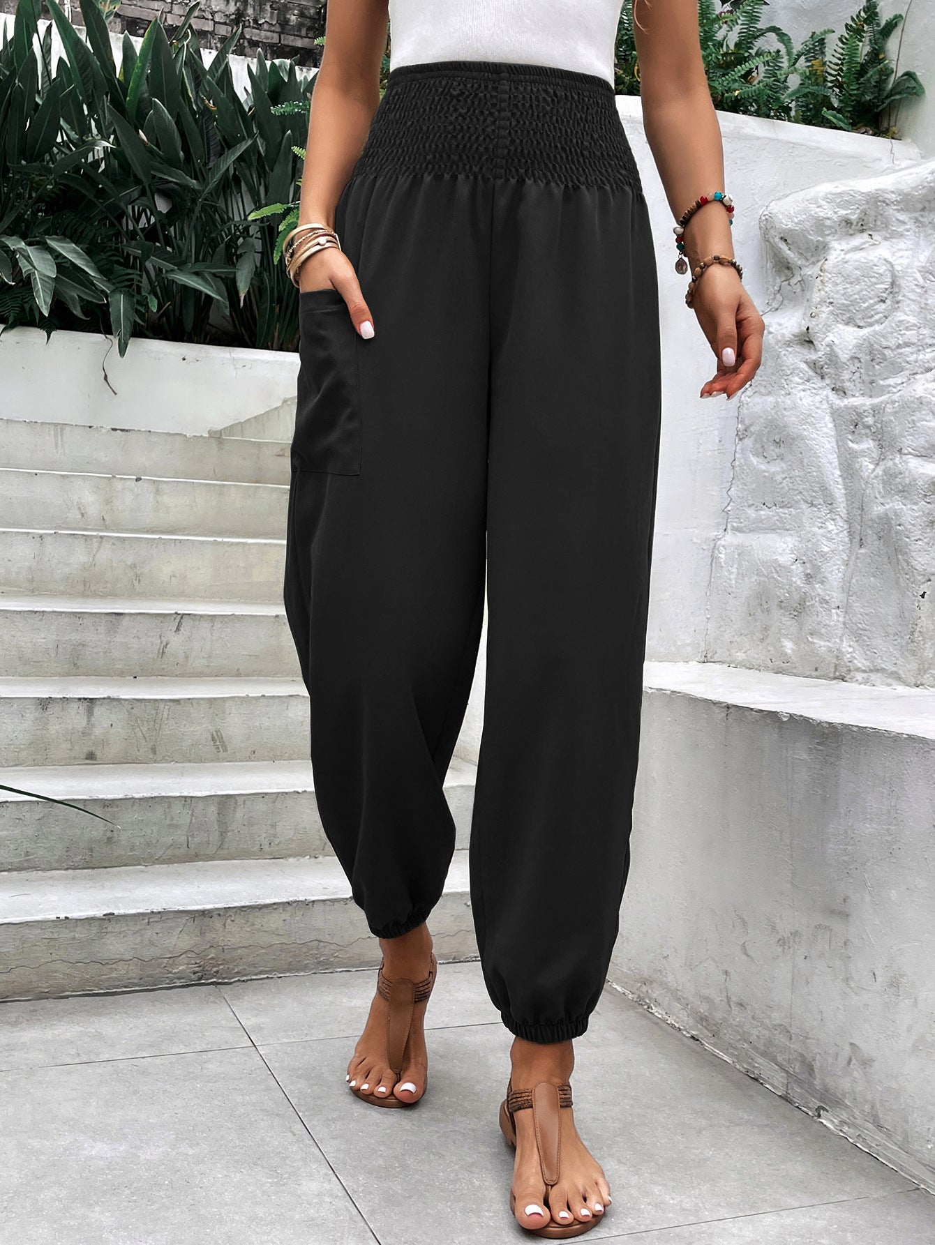 Elastic High Waist Pants