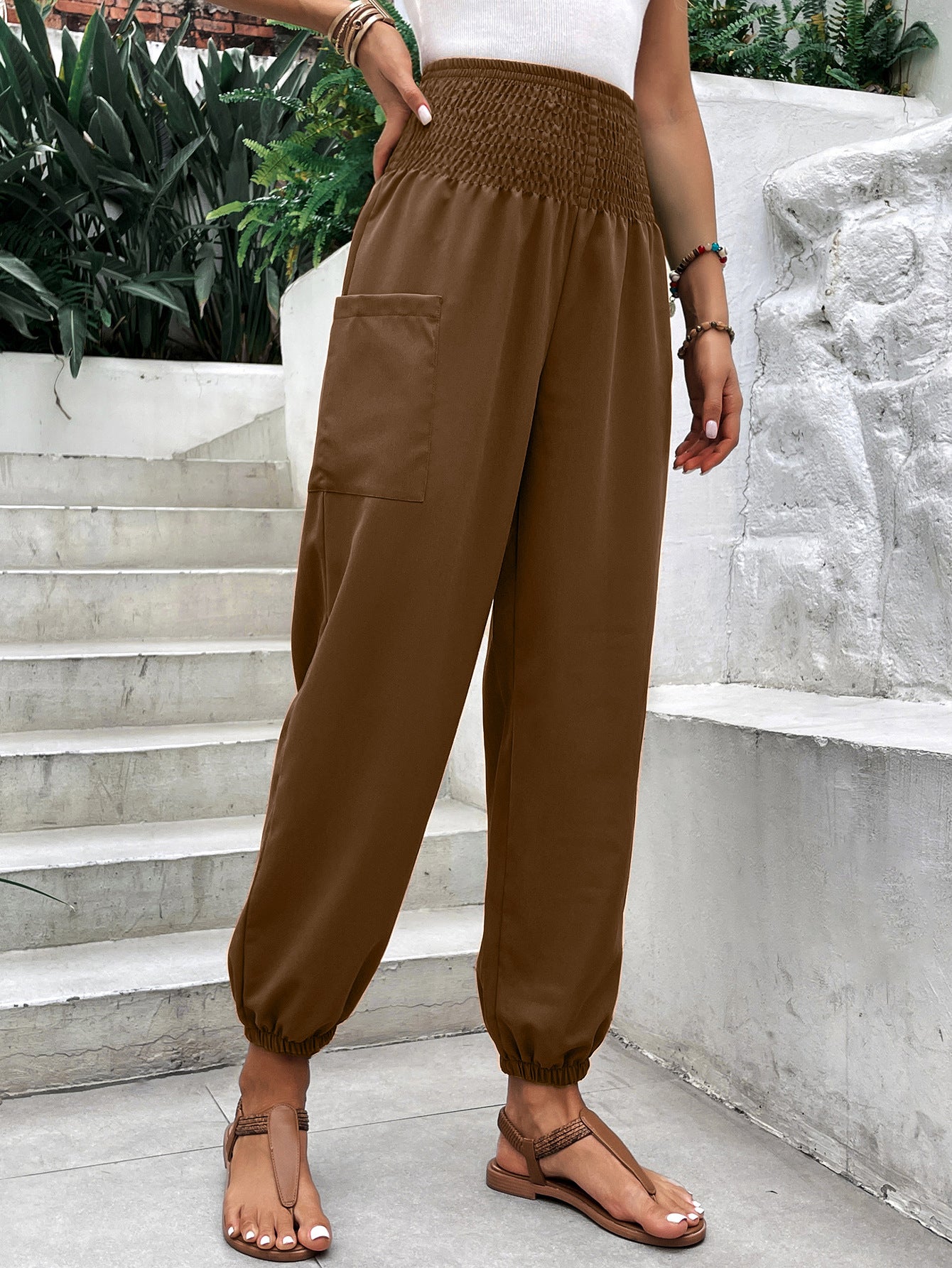 Elastic High Waist Pants