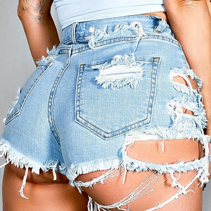 High Waist Ripped Fringe Shorts