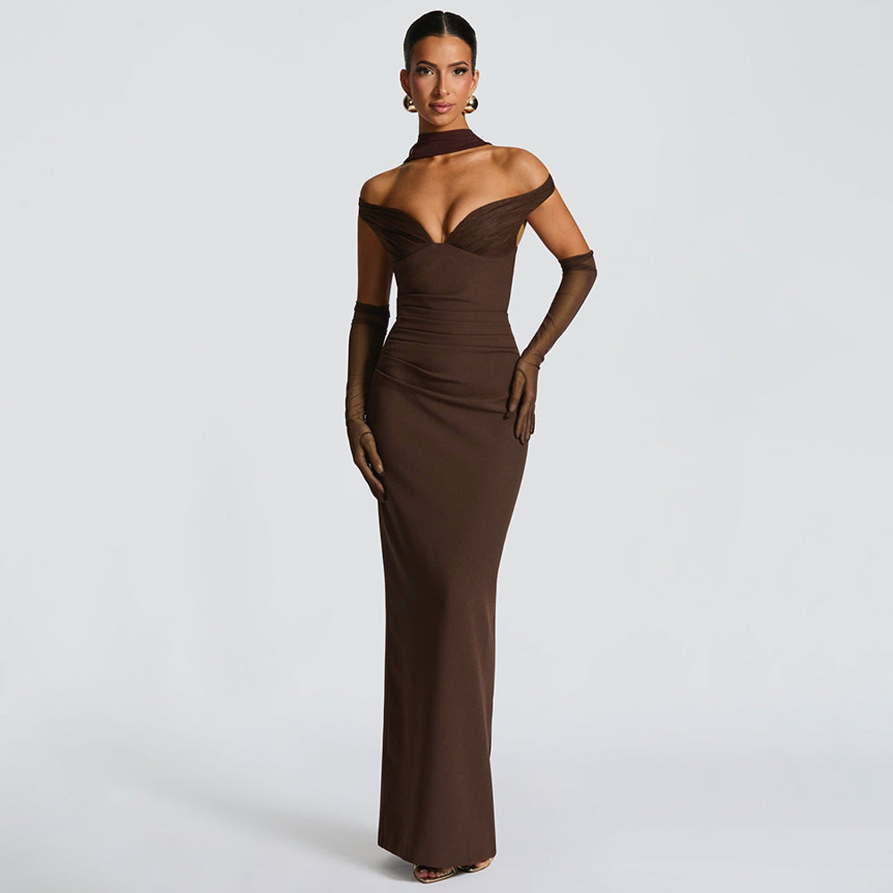 Elegant Tube Top Solid Color Dress Sexy Sleeveless Slim Fit Backless Dress