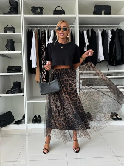 PL-106 Leopard Print Gauzy Skirt