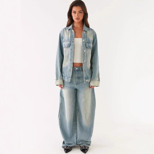 Denim Jacket Vintage  Jacket Trendy Two Piece Sets Women