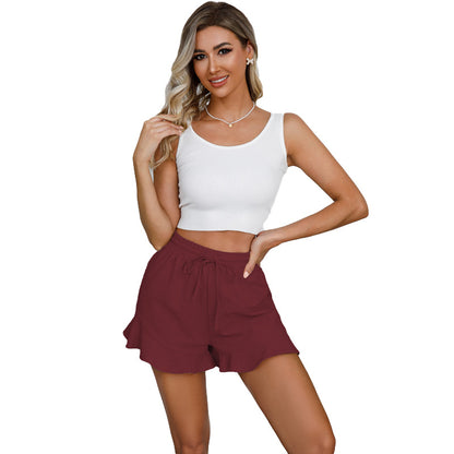 Ruffled Elastic Casual Shorts