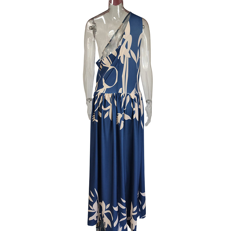 Slant Shoulder Split Dress