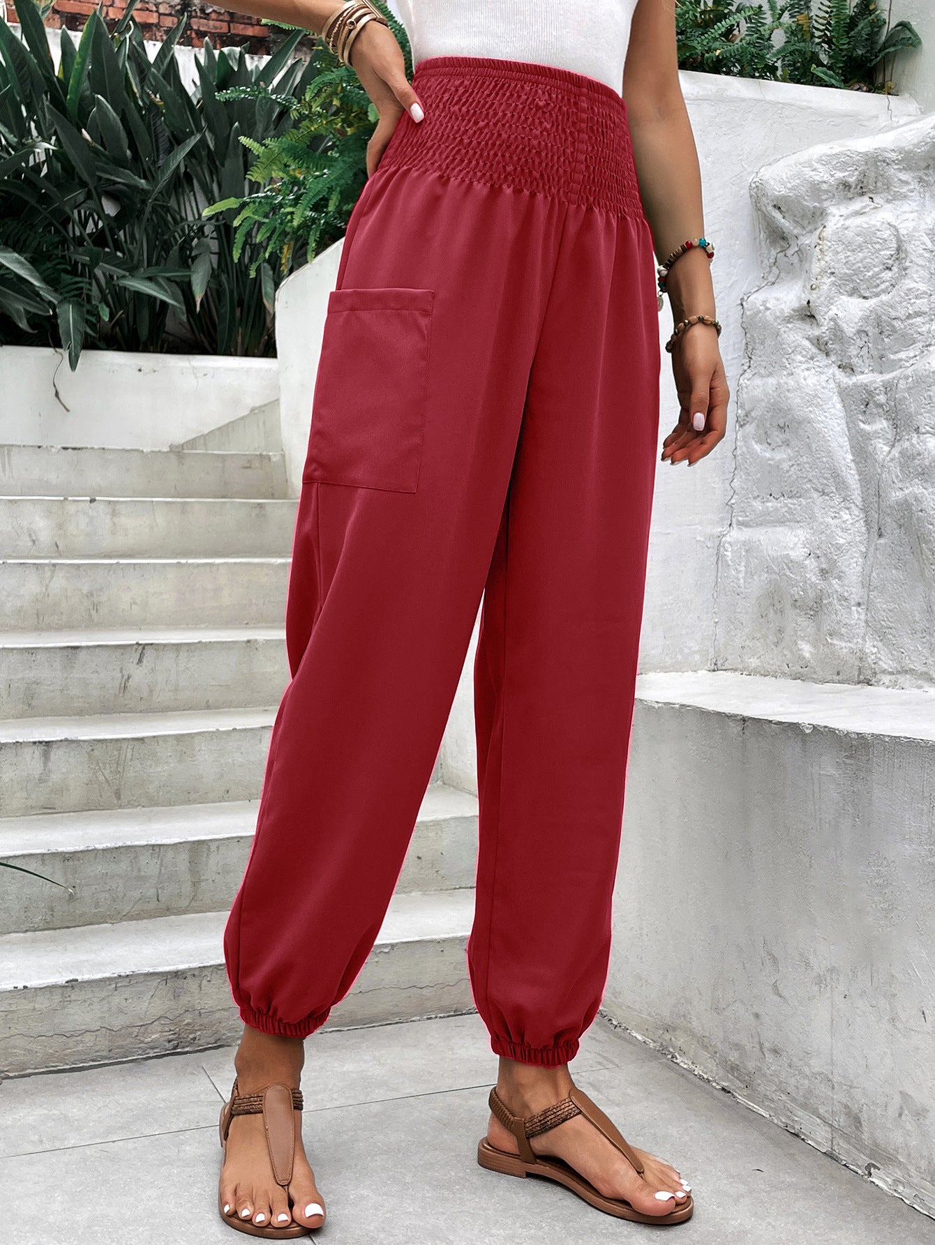 Elastic High Waist Pants