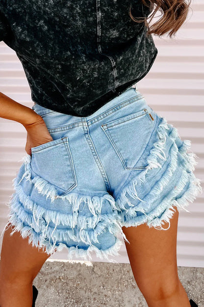 Multi Layer Elastic Denim Shorts