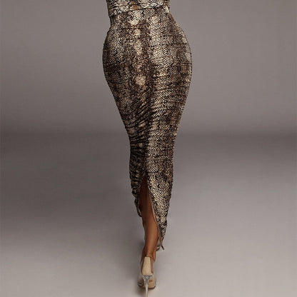 PL-107 Leopard-Print Mid Split Skirt