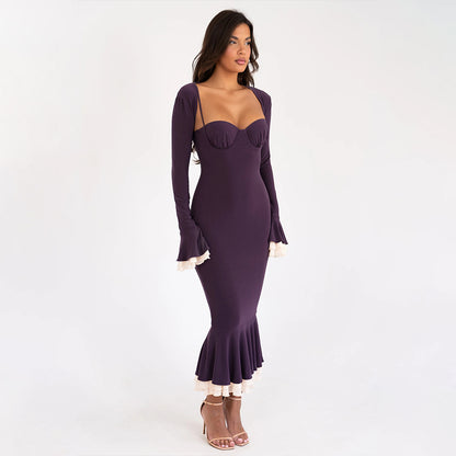 Long Sleeved Shawl Bandeau Dress