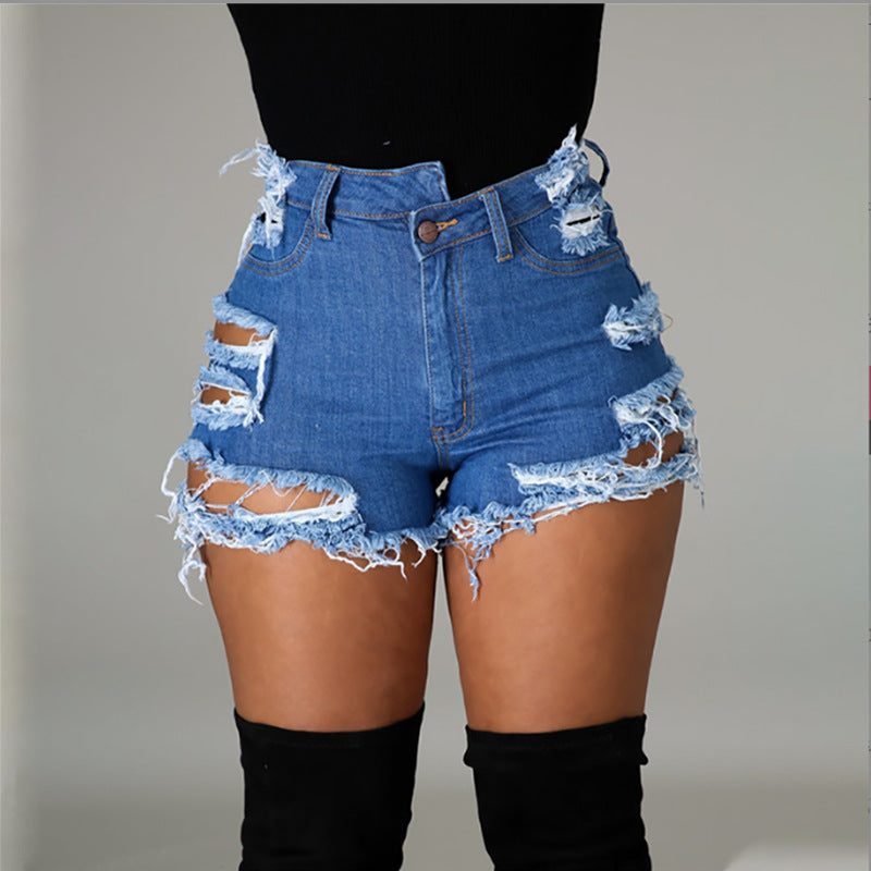 High Waist Ripped Fringe Shorts