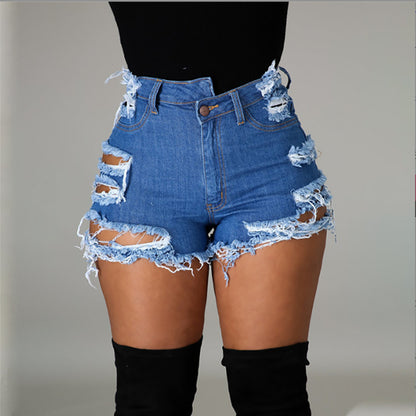 High Waist Ripped Fringe Shorts