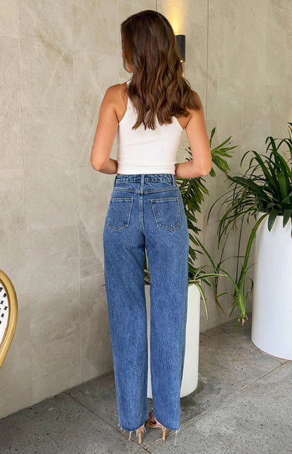 Oblique Beaded Straight  Denim Pants