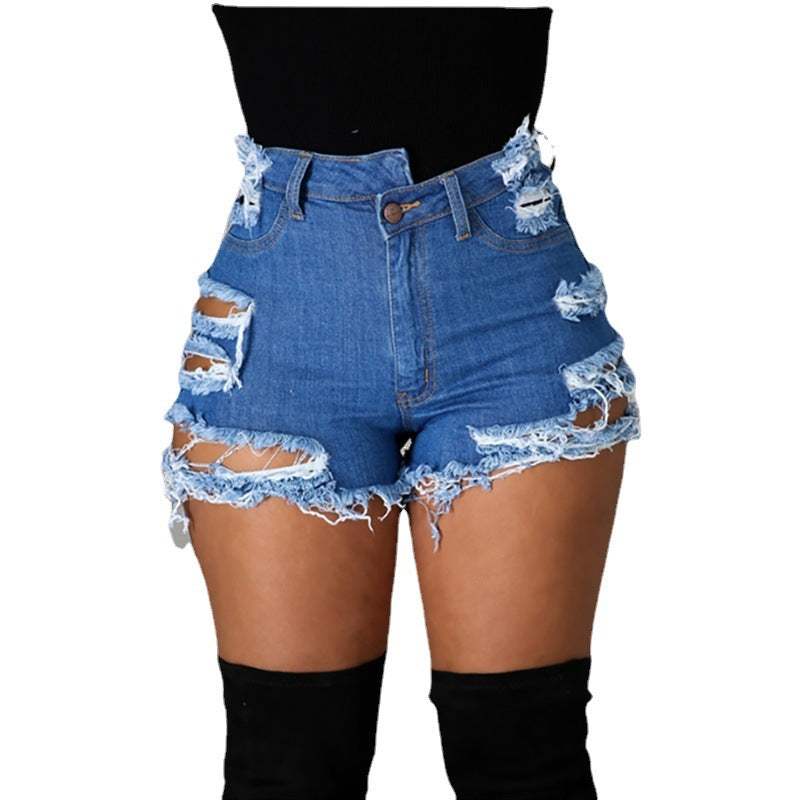 High Waist Ripped Fringe Shorts
