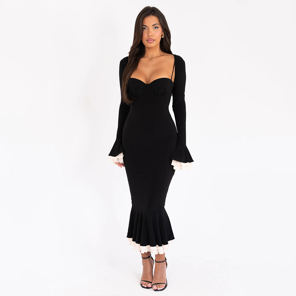 Long Sleeved Shawl Bandeau Dress