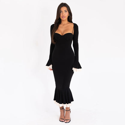 Long Sleeved Shawl Bandeau Dress