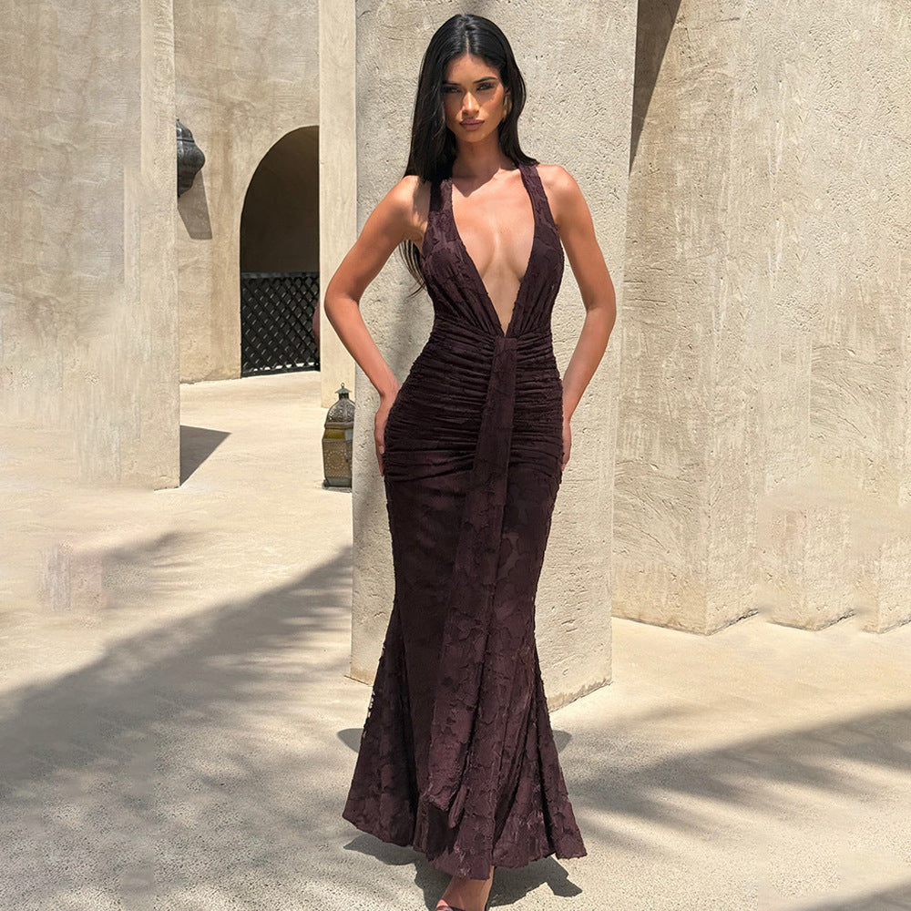 Lace Pleated Maxi Dress