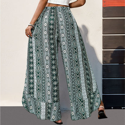 Print Ruffled Split Style Pants