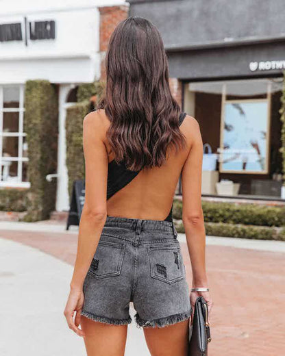Casual Chain Tassel Ripped Denim Shorts