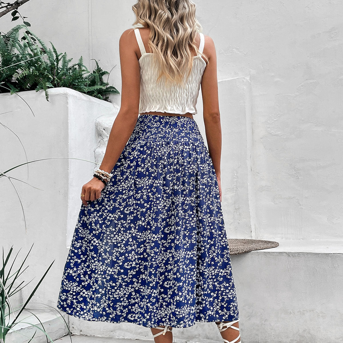 PL-109 Blue Printed Skirt
