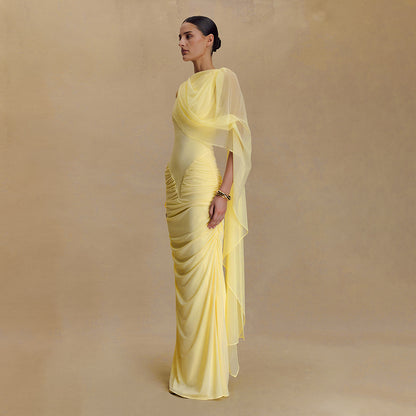 Pleated Mesh Shawl Dress