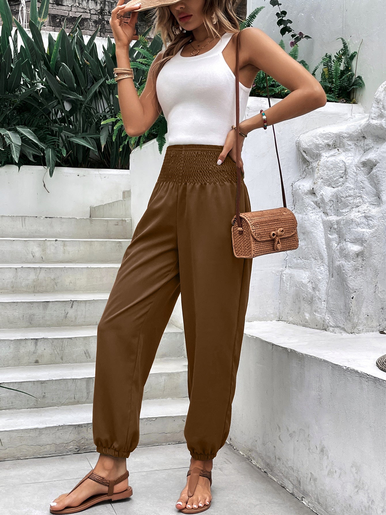 Elastic High Waist Pants